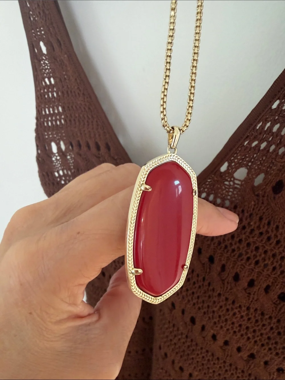 Kendra Scott Gold Chain Necklace with Red Oval Pendant